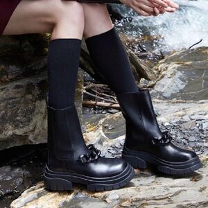 ✨Host pick✨Ash Fashion Black Combat Boots with Chain Accent